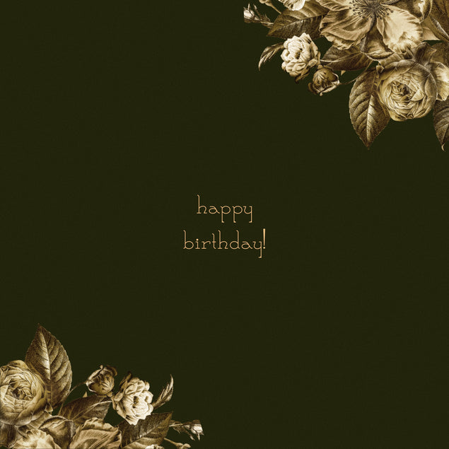 Green Background Happy Birthday Golden Flowers