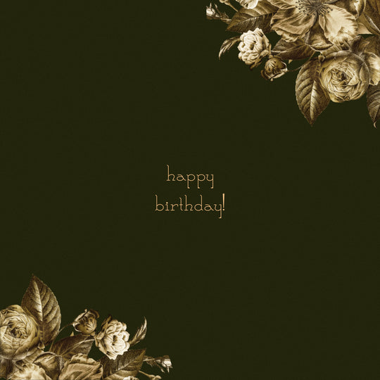Green Background Happy Birthday Golden Flowers