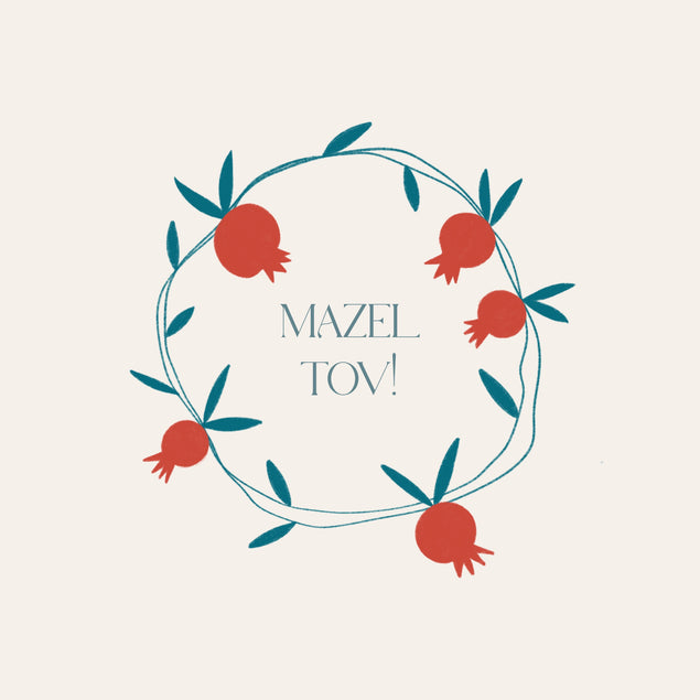 Pomegranate Wreath Mazel Tov White Background