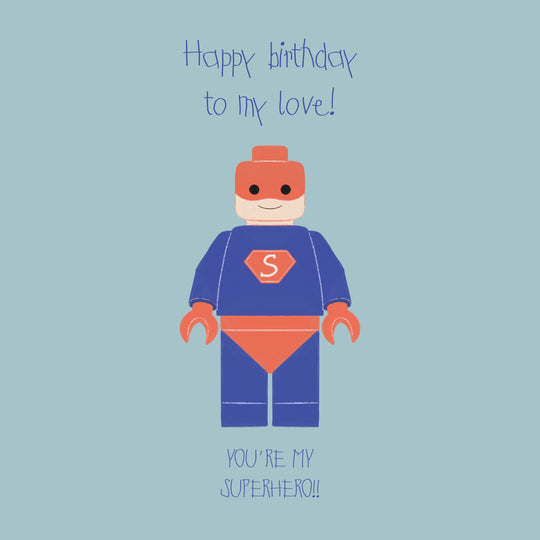 Blue Background Lego Superhero Happy Birthday My Love