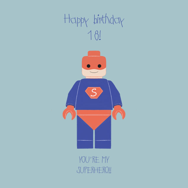 Blue Background Lego Superhero Happy 18th Birthday