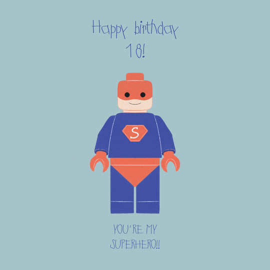 Blue Background Lego Superhero Happy 18th Birthday