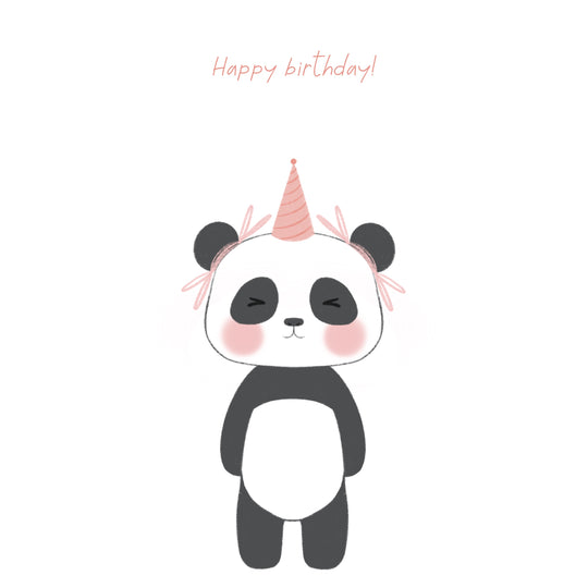 Cute Panda In Pink Party Hat Happy Birthday