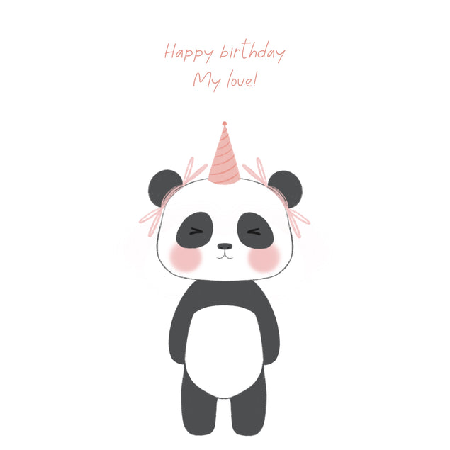 Cute Panda In Pink Party Hat Happy Birthday My Love