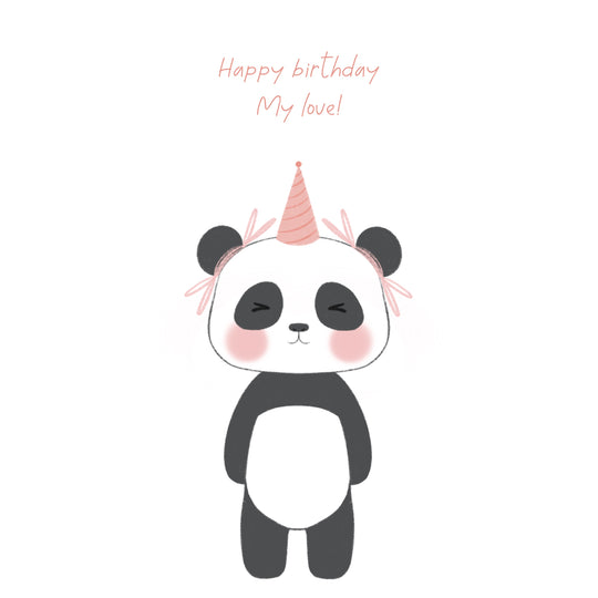 Cute Panda In Pink Party Hat Happy Birthday My Love