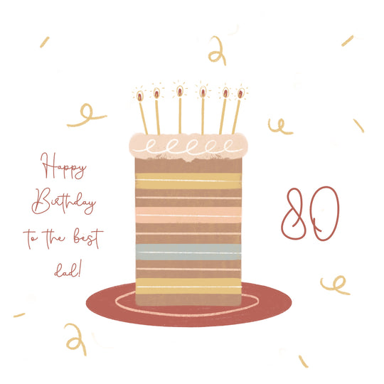 Happy 80th Birthday Cute Cake With Candles For Dad