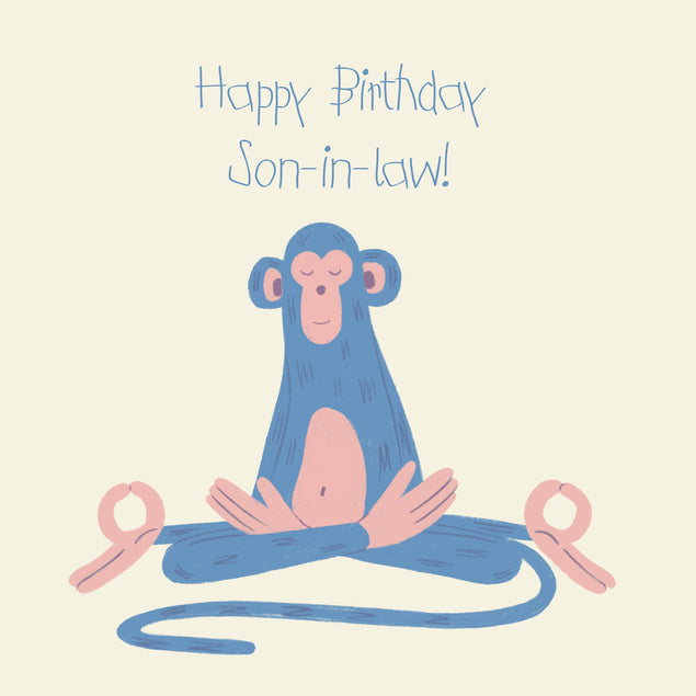 Blue Yoga Monkey Happy Birthday Son-In-Law