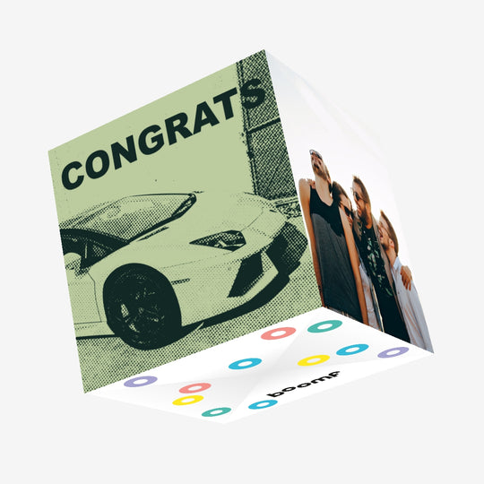 Green Background Lamborghini Congrats Confetti-exploding Greetings Card