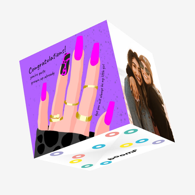 Purple Background Stylish Manicure Happy Birthday Confetti-exploding Greetings Card
