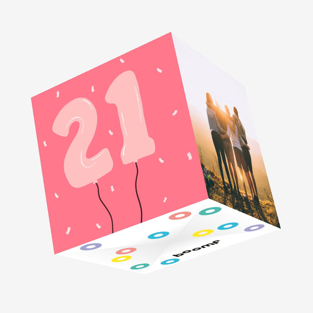21 Balloons Pink Confetti-exploding Greetings Card
