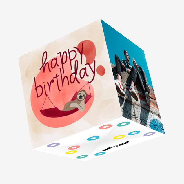 Happy Birthday Sloth Lying In Hammock Confetti-exploding Greetings Card