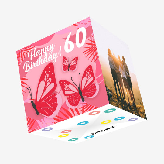 Tropical Pink Butterfly 60th Birthday Confetti-exploding Greetings Card