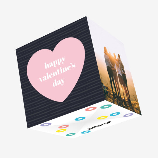 Happy Valentine's Day Pink On Black Heart Confetti-exploding Greetings Card