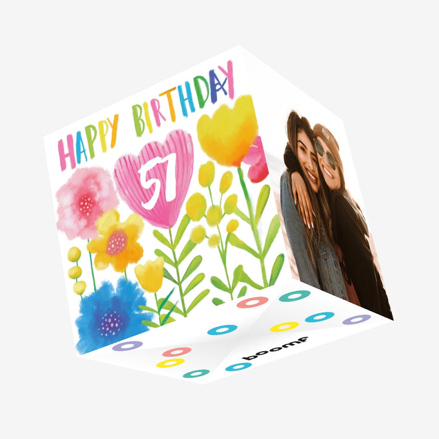 Delicate Flowers Happy 57th Birthday Confetti-exploding Greetings Card