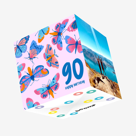 Delicate Pink Butterfly 90th Birthday Confetti-exploding Greetings Card