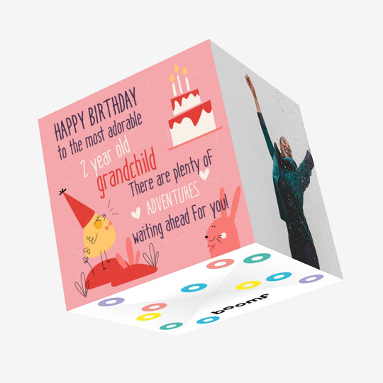 Plenty Of Adventures Waiting For You Ahead Happy 2nd Birthday Grandchild Confetti-exploding Greetings Card