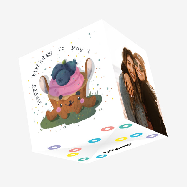 Blueberry Cupcake Happy Birthday Confetti-exploding Greetings Card