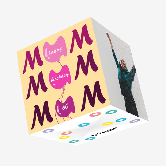 Happy 60th Birthday Mum Pink Balloons Confetti-exploding Greetings Card