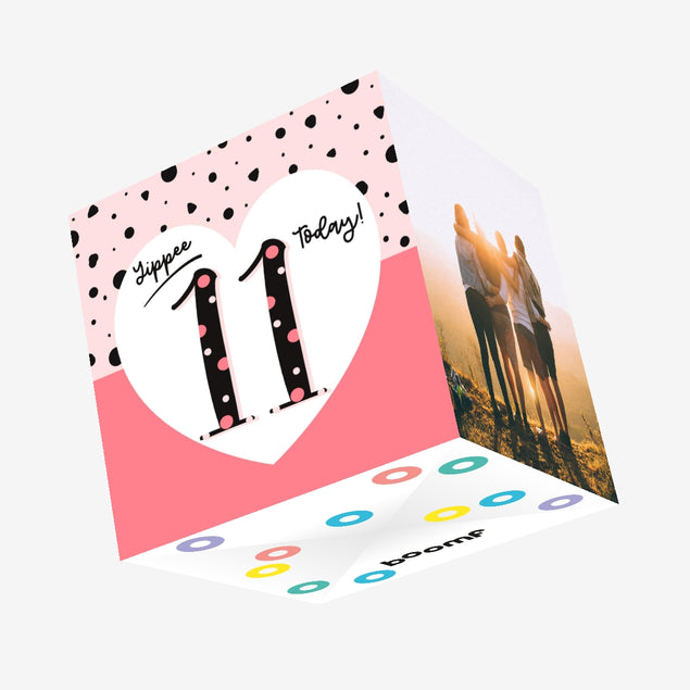 Yippee 11 Today! Birthday Confetti-exploding Greetings Card