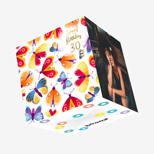 Fantastic Orange Butterflies 30th Birthday Confetti-exploding Greetings Card