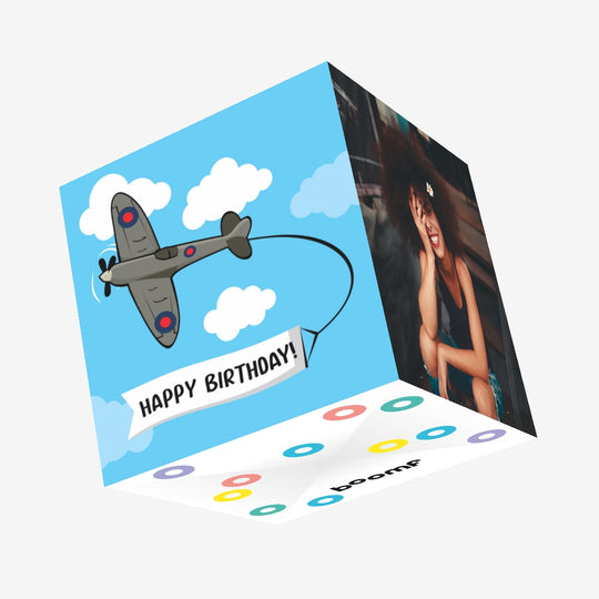 Happy Birthday Plane In A Blue Sky Confetti-exploding Greetings Card