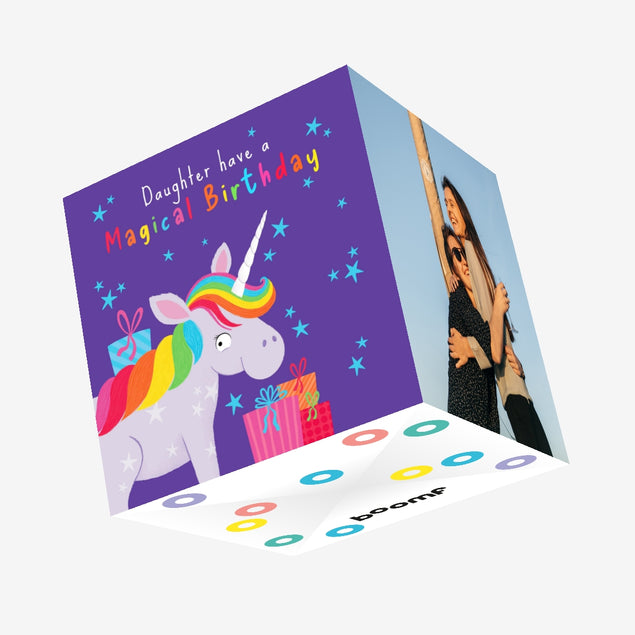 Colourful Unicorn Daughter Birthday Confetti-exploding Greetings Card