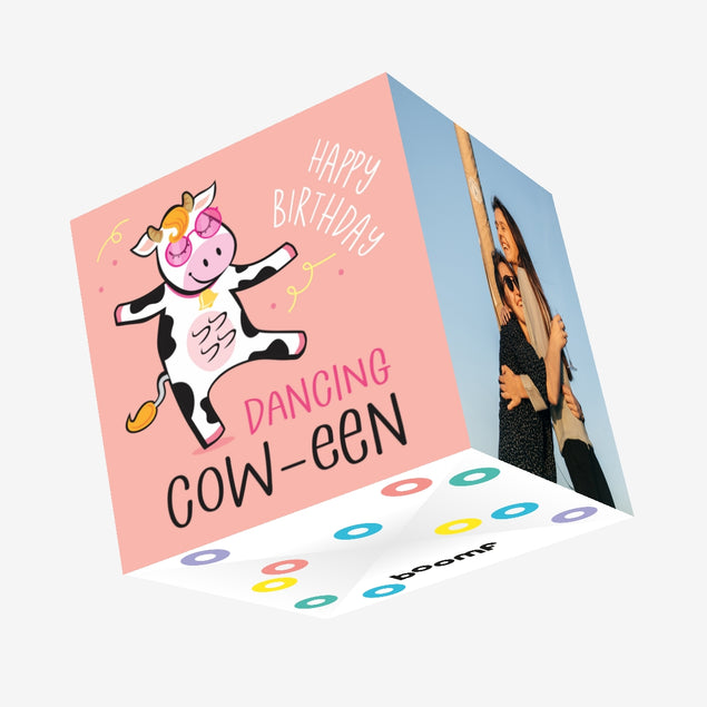 Happy Birthday Dancing Cow-een Confetti-exploding Greetings Card