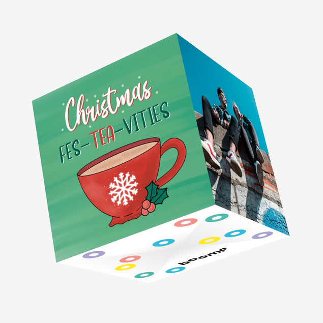 Christmas Fes-tea-vities Confetti-exploding Greetings Card