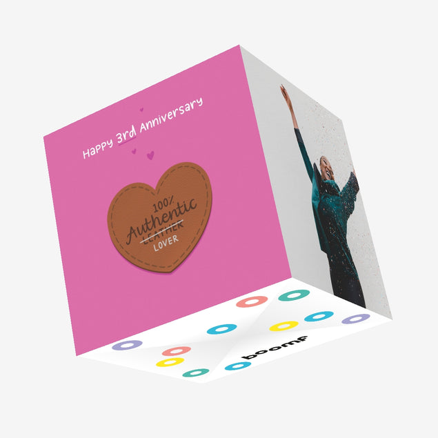100% Authentic Lover 3rd Anniversary Confetti-exploding Greetings Card