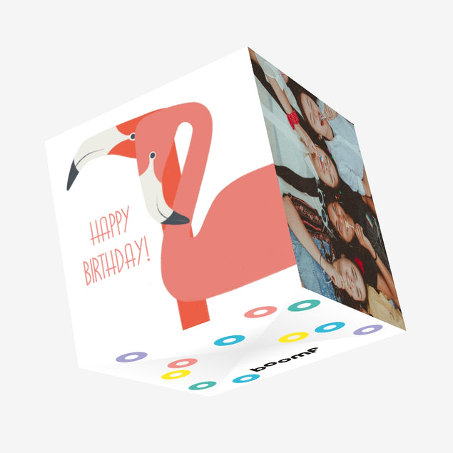 Happy Birthday Flamingo Couple Confetti-exploding Greetings Card