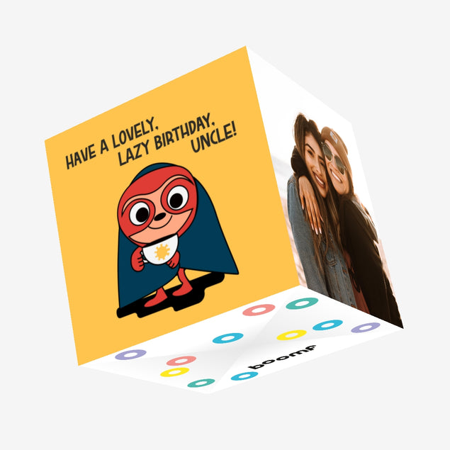 Happy Birthday Uncle Sloth Superhero Confetti-exploding Greetings Card
