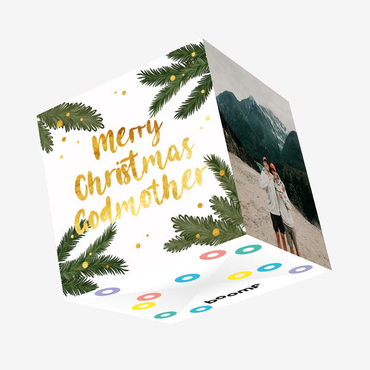 Merry Christmas Godmother Golden Letters Season_Christmas Confetti-exploding Greetings Card