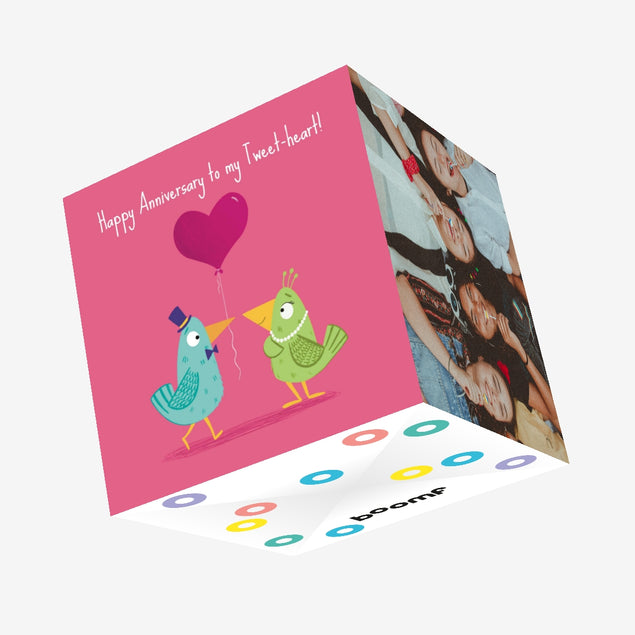 Cute Birds Tweet-Heart Anniversary Confetti-exploding Greetings Card