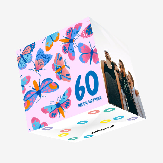 Delicate Pink Butterfly 60th Birthday Confetti-exploding Greetings Card