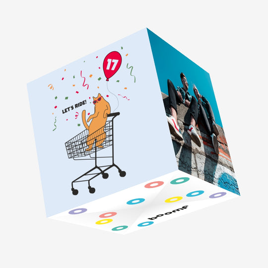 Let's Ride With Cat Happy 17th Birthday Confetti-exploding Greetings Card