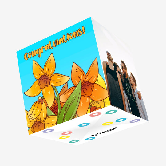 Yellow Cartoon Daffodil Congratulations Confetti-exploding Greetings Card