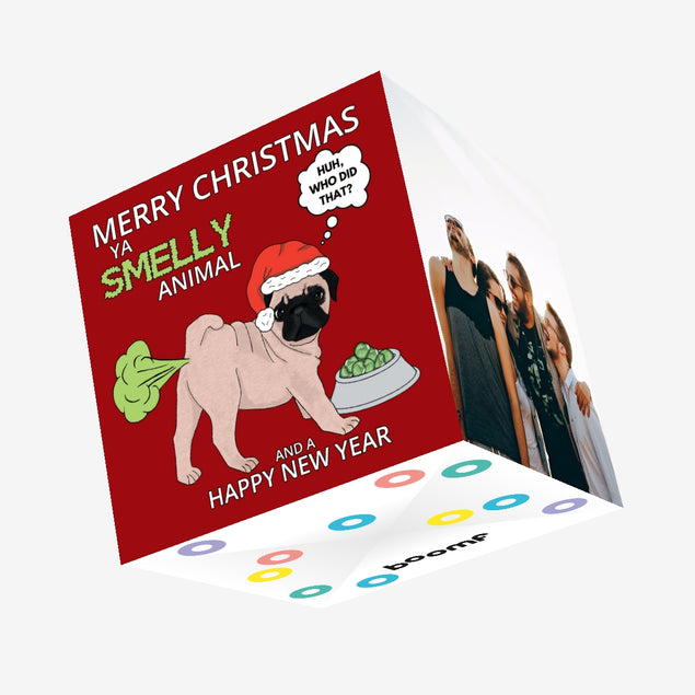 Smelly Pug Christmas Confetti-exploding Greetings Card