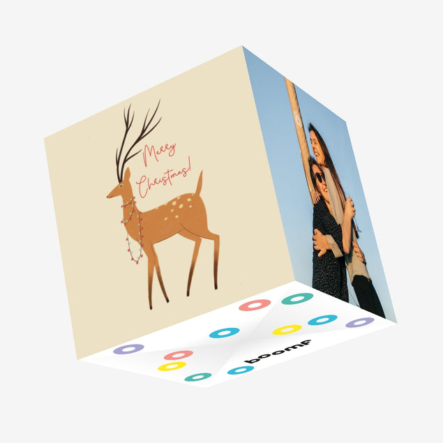 Merry Christmas Noble Reindeer With Christmas Lights Confetti-exploding Greetings Card