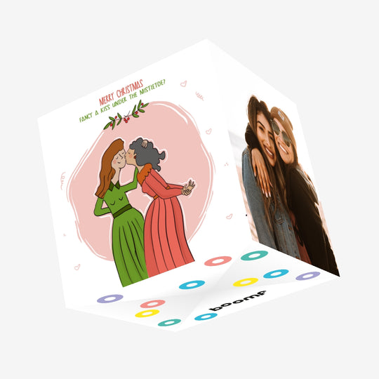 Lesbian Couple Merry Christmas Confetti-exploding Greetings Card