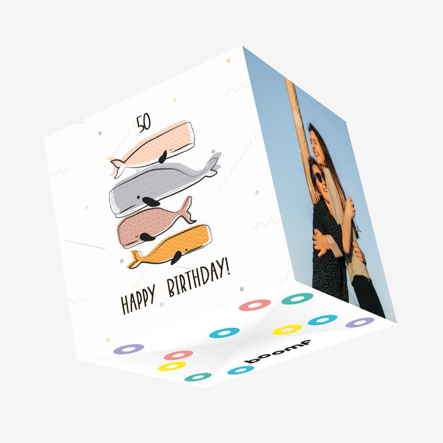 Happy 50th Birthday Whales Confetti-exploding Greetings Card