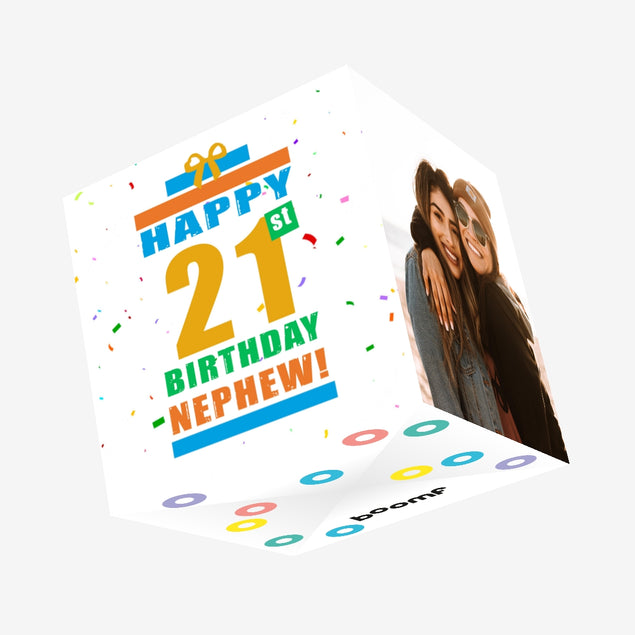 Happy 21st Birthday Nephew Gift Confetti-exploding Greetings Card