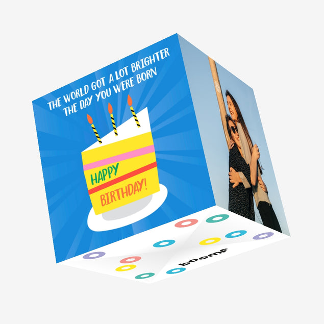 Blue Background Cake Happy Birthday Confetti-exploding Greetings Card