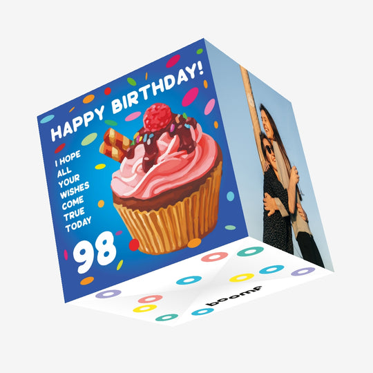 Happy 98th Birthday Cupcake Confetti-exploding Greetings Card