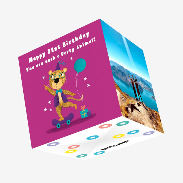 Happy 21st Birthday Party Animal Confetti-exploding Greetings Card