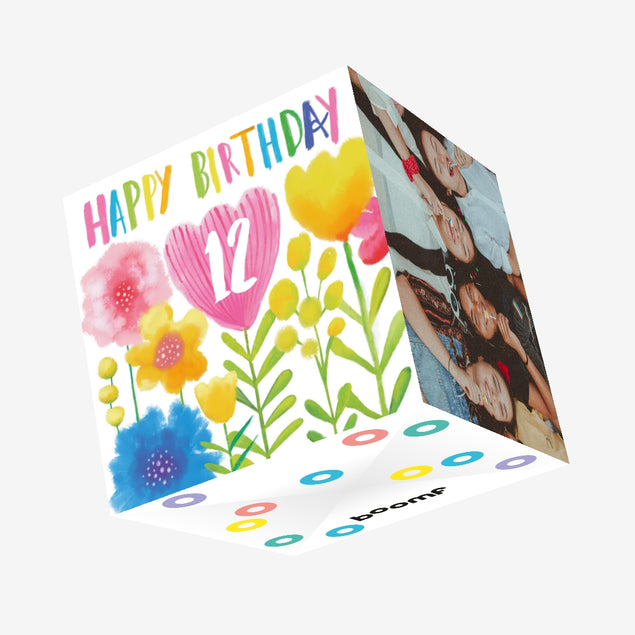 Delicate Flowers Happy 12th Birthday Confetti-exploding Greetings Card