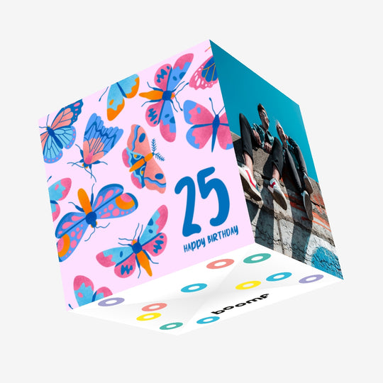 Delicate Pink Butterfly 25th Birthday Confetti-exploding Greetings Card