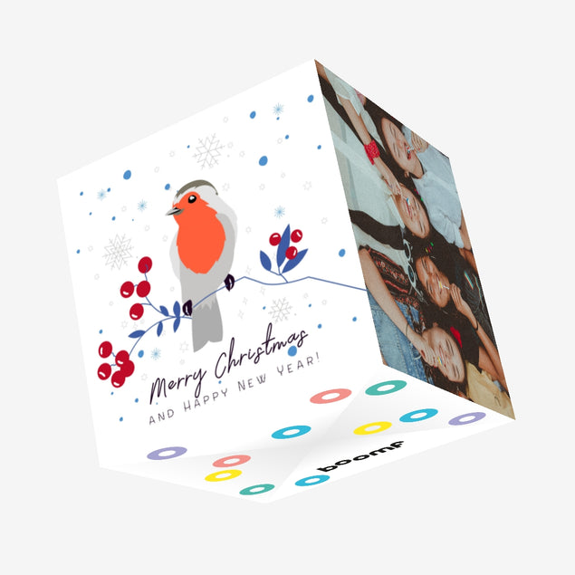 Merry Christmas And Happy New Year Robin Confetti-exploding Greetings Card