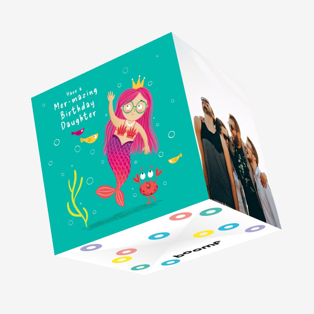 Pink Mermaid Daughter Birthday Confetti-exploding Greetings Card