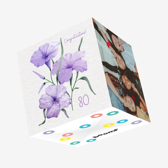Soft Purple Flowers Happy 80th Birthday Confetti-exploding Greetings Card