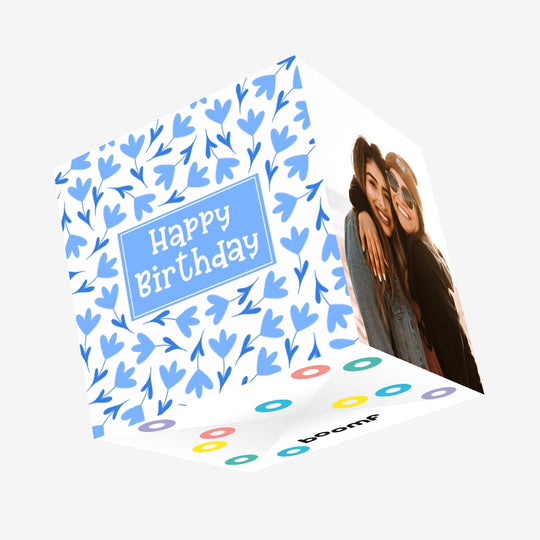 Blue Lovely Floral Print Happy Birthday Confetti-exploding Greetings Card